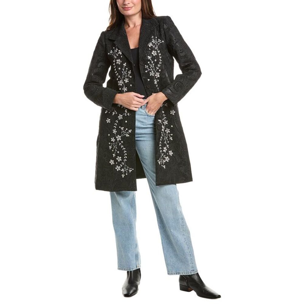 Johnny Was Womens Mor Rhinestone Coat, Black